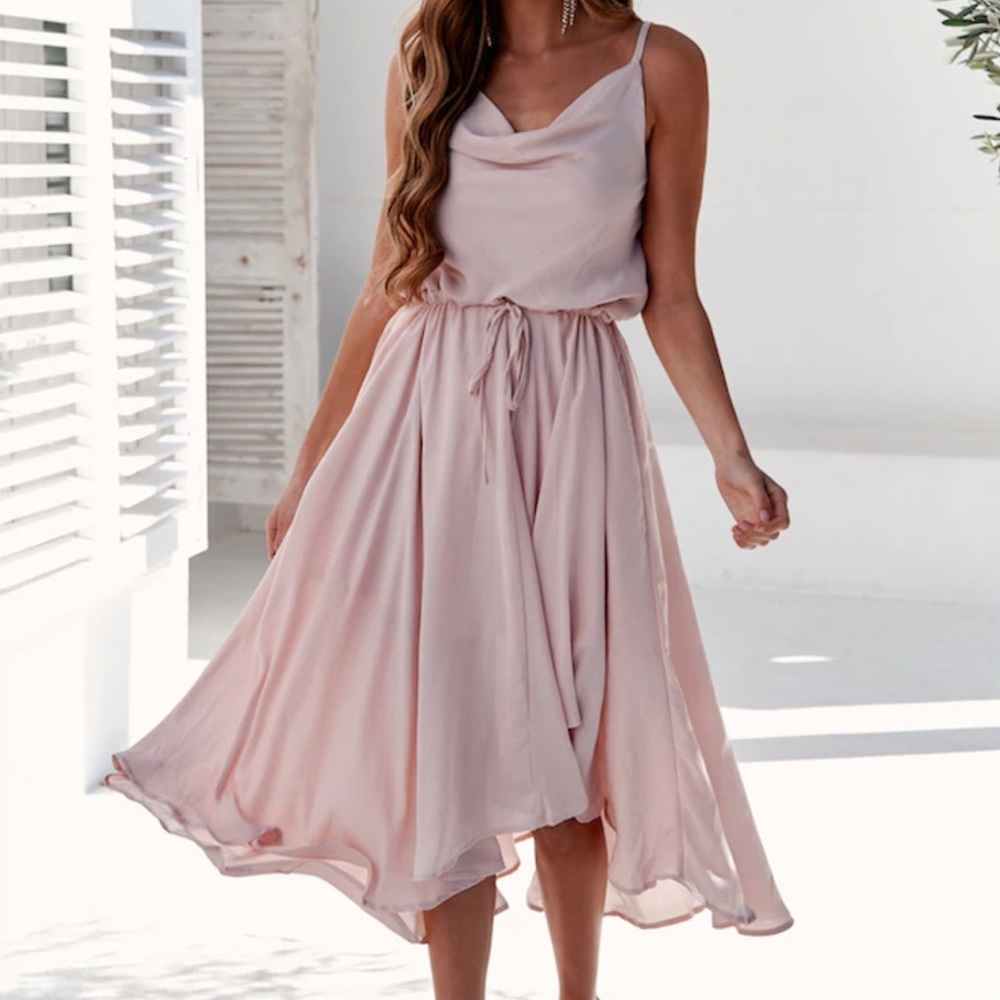 Hello Molly satin blush midi dress